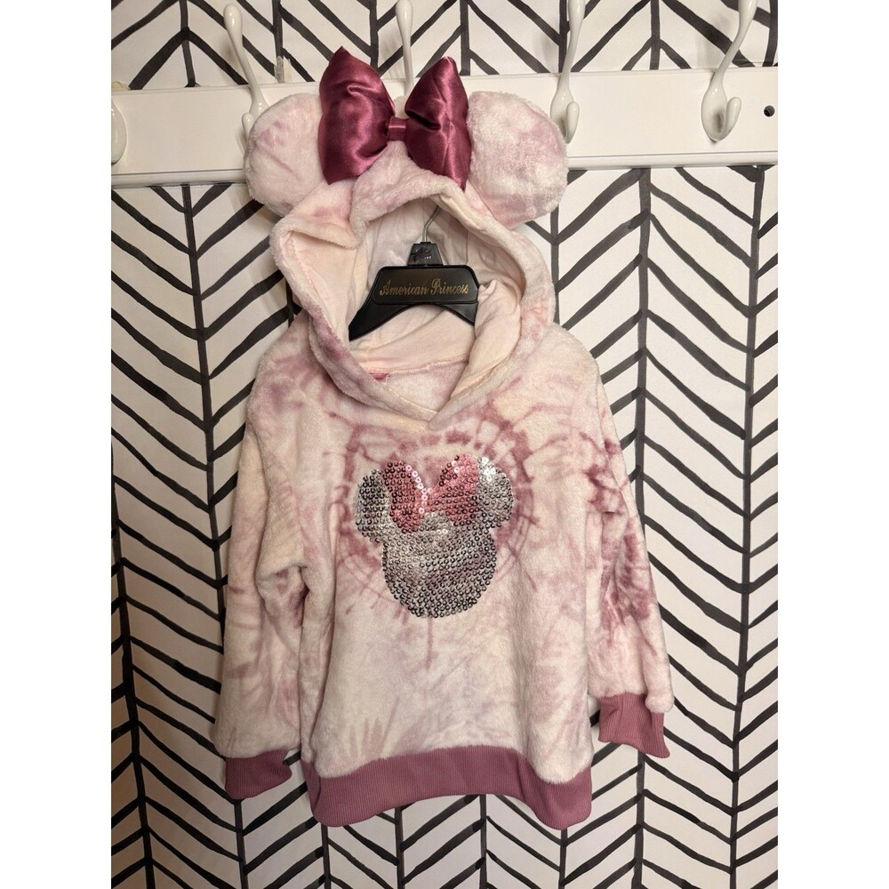 Disney Pink Tie Dye Sequin Minnie Mouse Bow Hoodie Toddler Girls 24M 2047